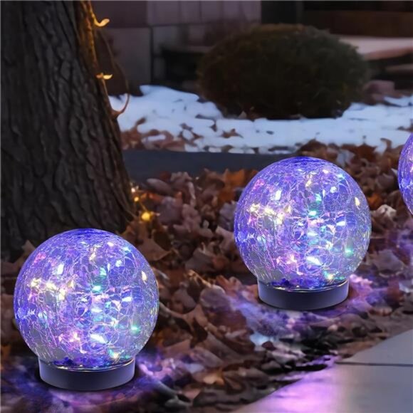 Solar Balls-Solar Garden Lights-Orbs for Outside 2 Pack Cracked Glass Ball - Picture 1 of 7